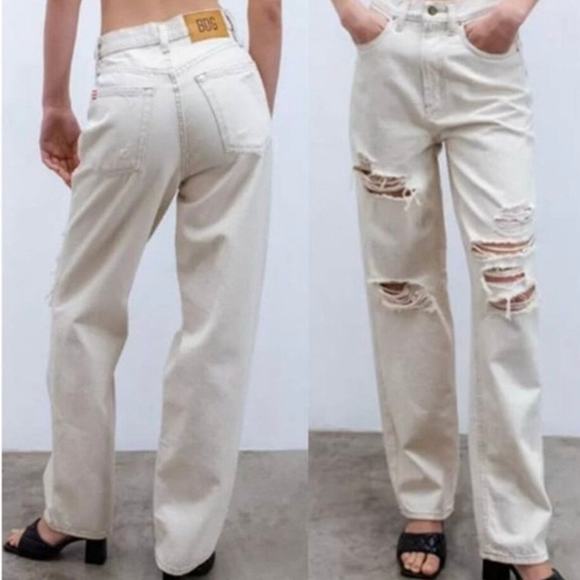 Urban Outfitters BDG High Rise Distressed Baggy Jeans in Speckled Ecru - Picture 5 of 16